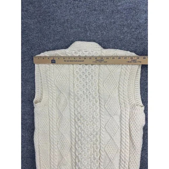 Irish Traditional Sweater Vest Mens Medium White Wool Cable Aran Knit Pockets - Picture 6 of 6